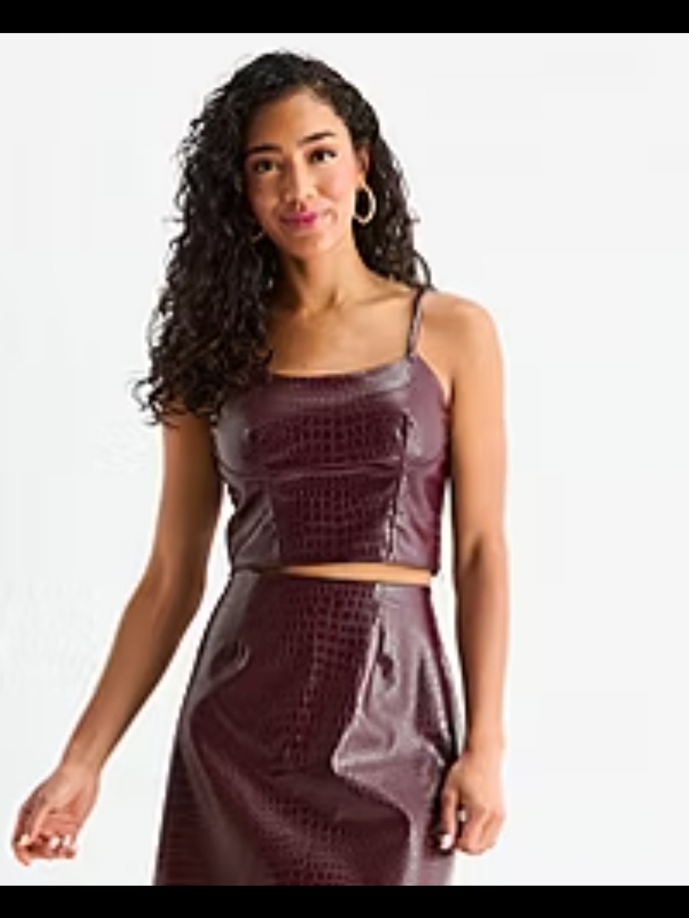 BOLD elements Plum Croc-Embossed Faux Leather Crop Top Sz L